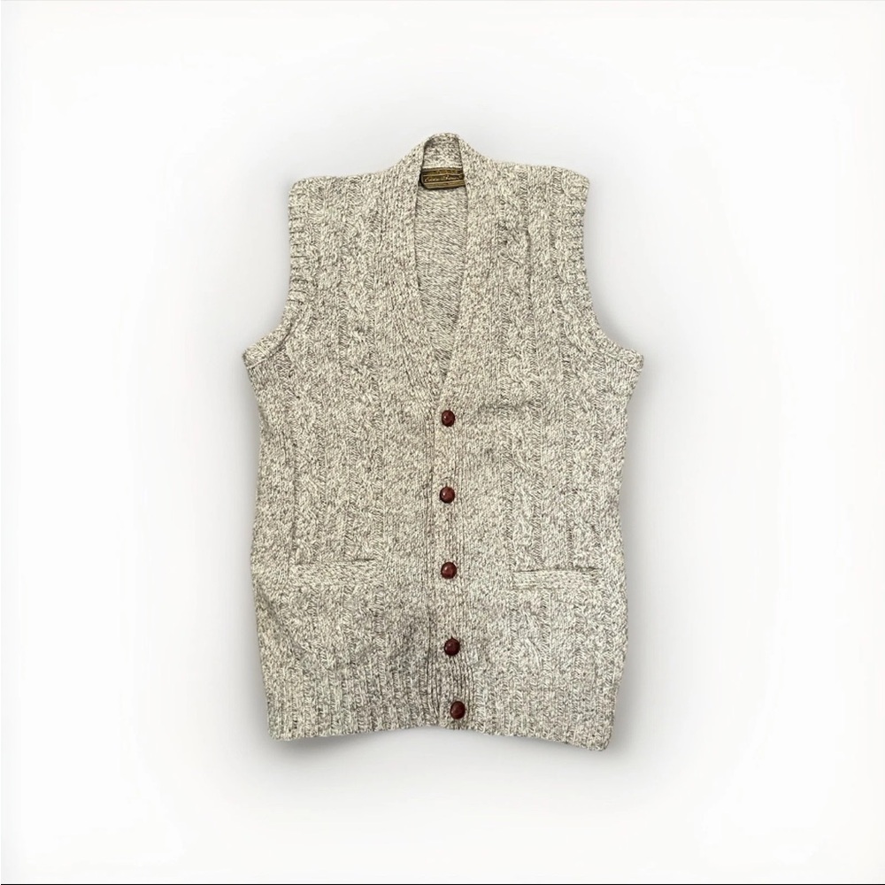 Eddie Bauer Men's Cream Knitted Vest Small Wool Blend